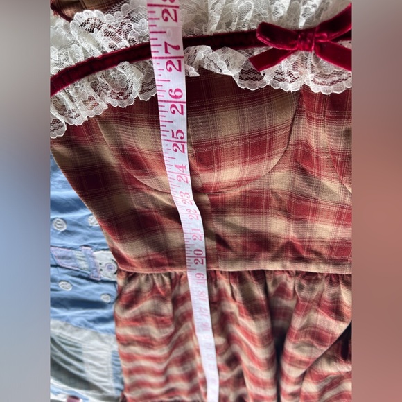 Palglg Sweetheart Check Tutu Red Plaid Babydoll Coquette Girl Dress Medium - Picture 12 of 13